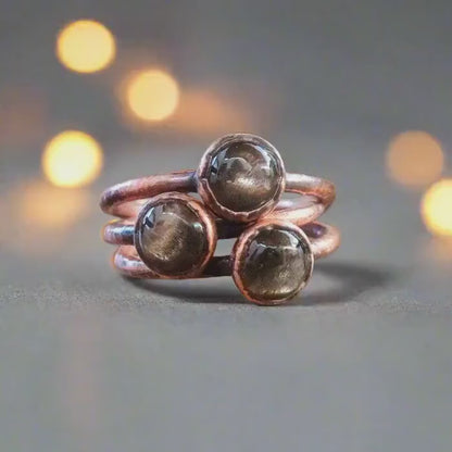 Black Moonstone Ring in Electroformed Copper for Healing