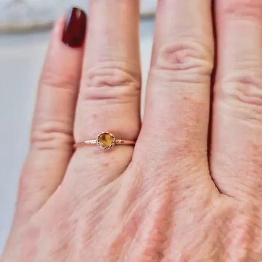 Citrine Electroformed Copper Ring, Dainty Small Stacking Ring, November Birthstone, Boho Citrine Jewelry Gift For Her