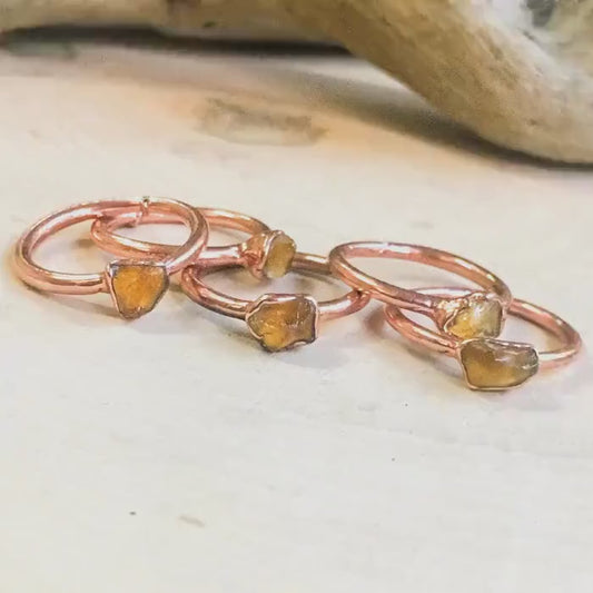 Amber Ring – Dainty Raw Amber Electroformed Boho Stackable Rustic Jewelry Gift