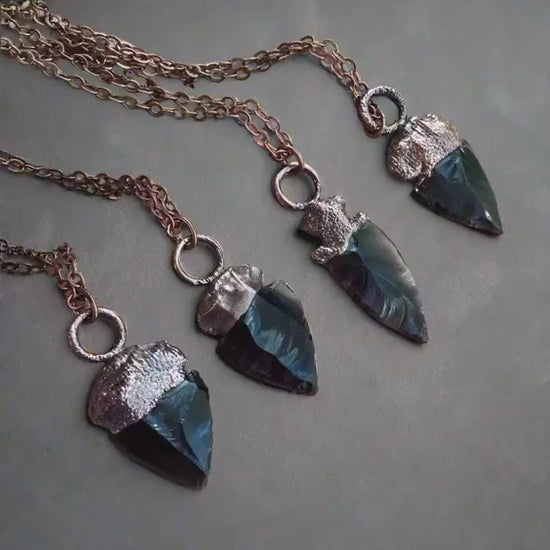 Obsidian Arrowhead Necklace Copper | Grounding Healing Crystal Jewelry for Balance & Protection