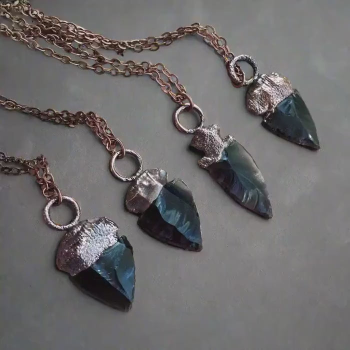 Obsidian Arrowhead Necklace Copper | Grounding Healing Crystal Jewelry for Balance & Protection