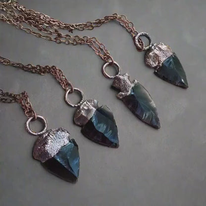 Obsidian Arrowhead Necklace Copper | Grounding Healing Crystal Jewelry for Balance & Protection