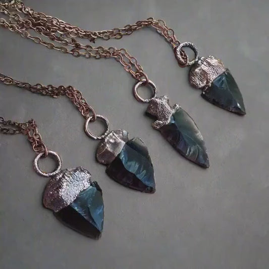 Obsidian Arrowhead Necklace Copper | Grounding Healing Crystal Jewelry for Balance & Protection