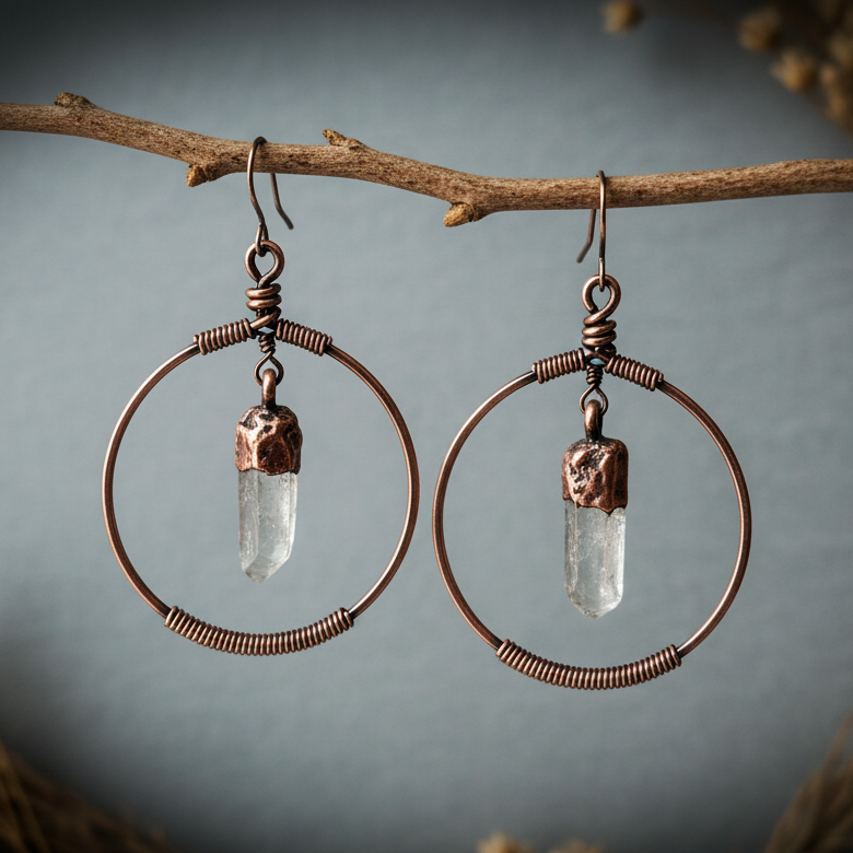 Quartz Point Hoop Earrings — Branch Scene
