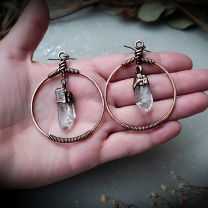 Quartz Point Hoop Earrings — Hand Shot