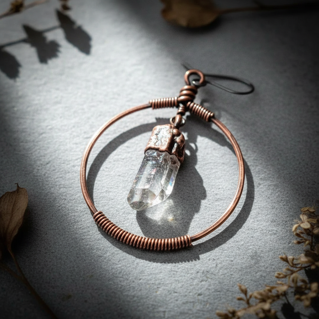 Quartz Point Hoop Earrings — Macro