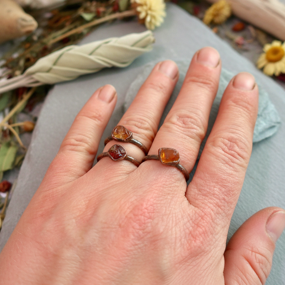 Raw Amber Rings Hand Shot Light
