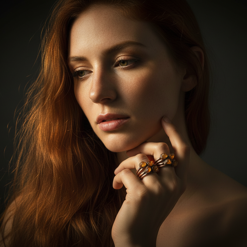 Raw Amber Rings Model Shot