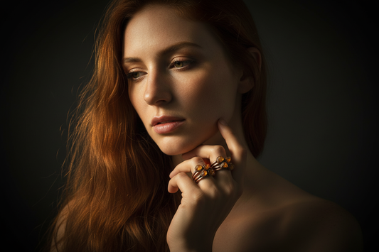 Raw Amber Rings Model Shot