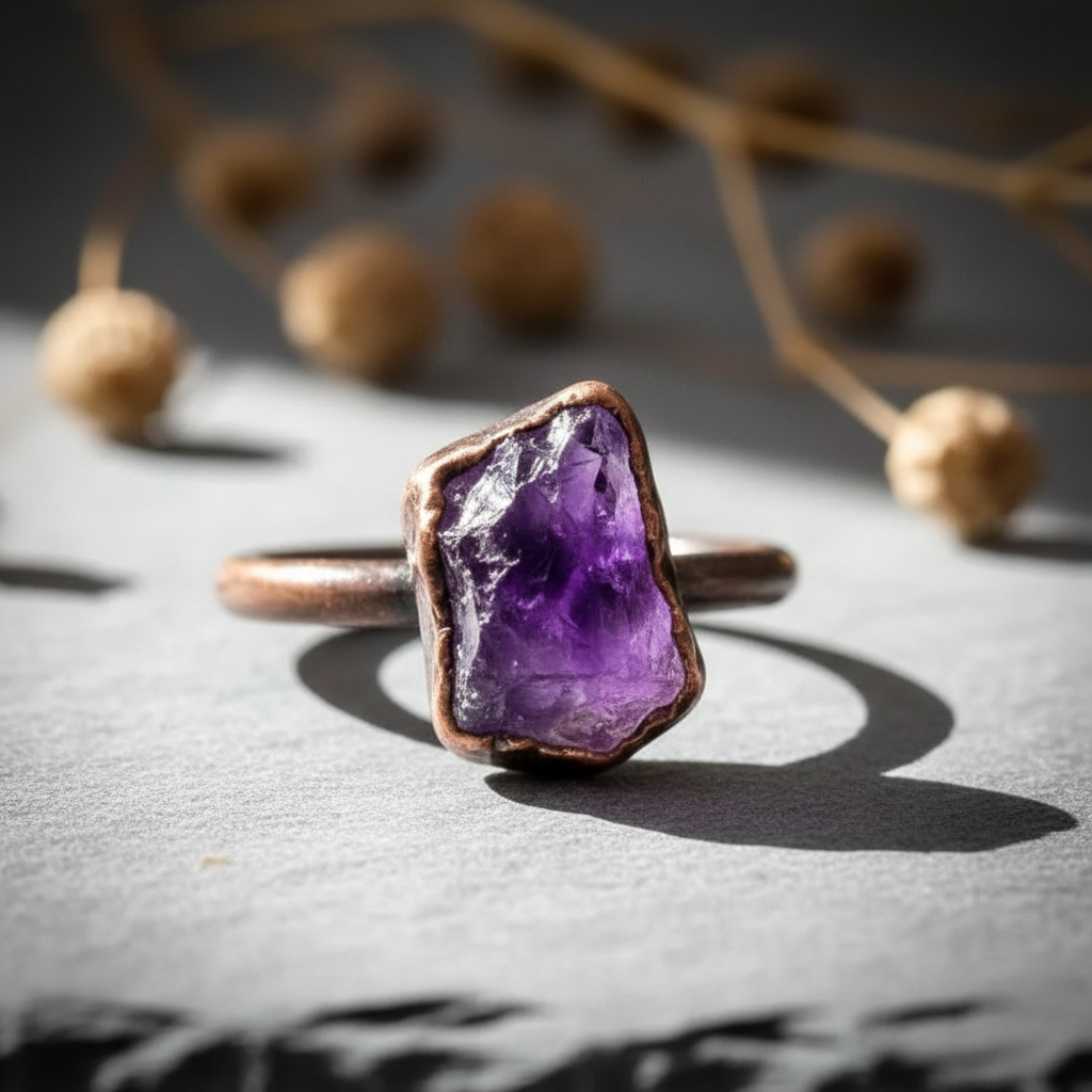 Raw Amethyst Antique Copper Close-Up