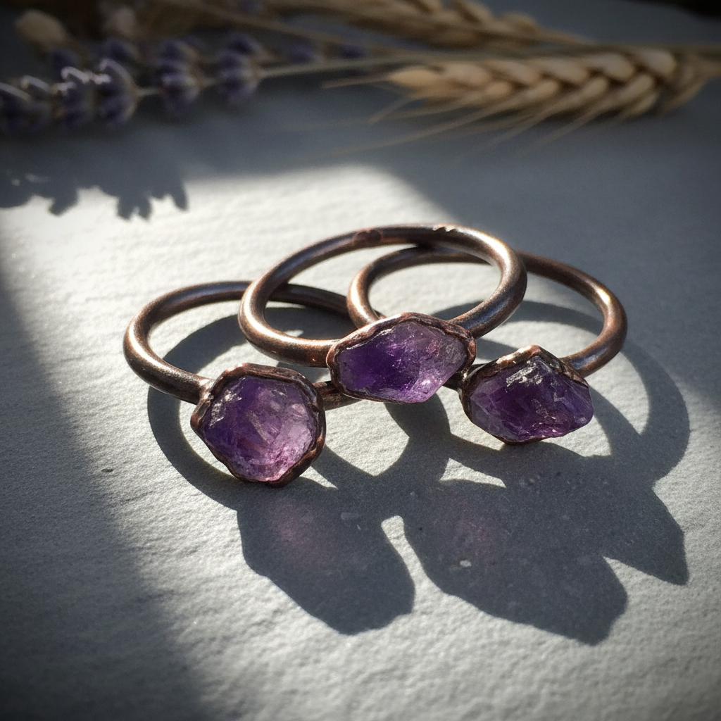 Raw Amethyst Antique Copper Flat Lay Slate
