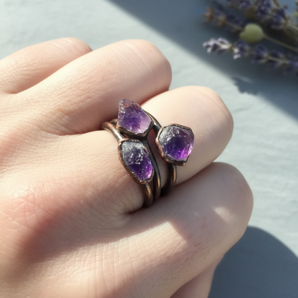 Raw Amethyst Antique Copper Hand Slate