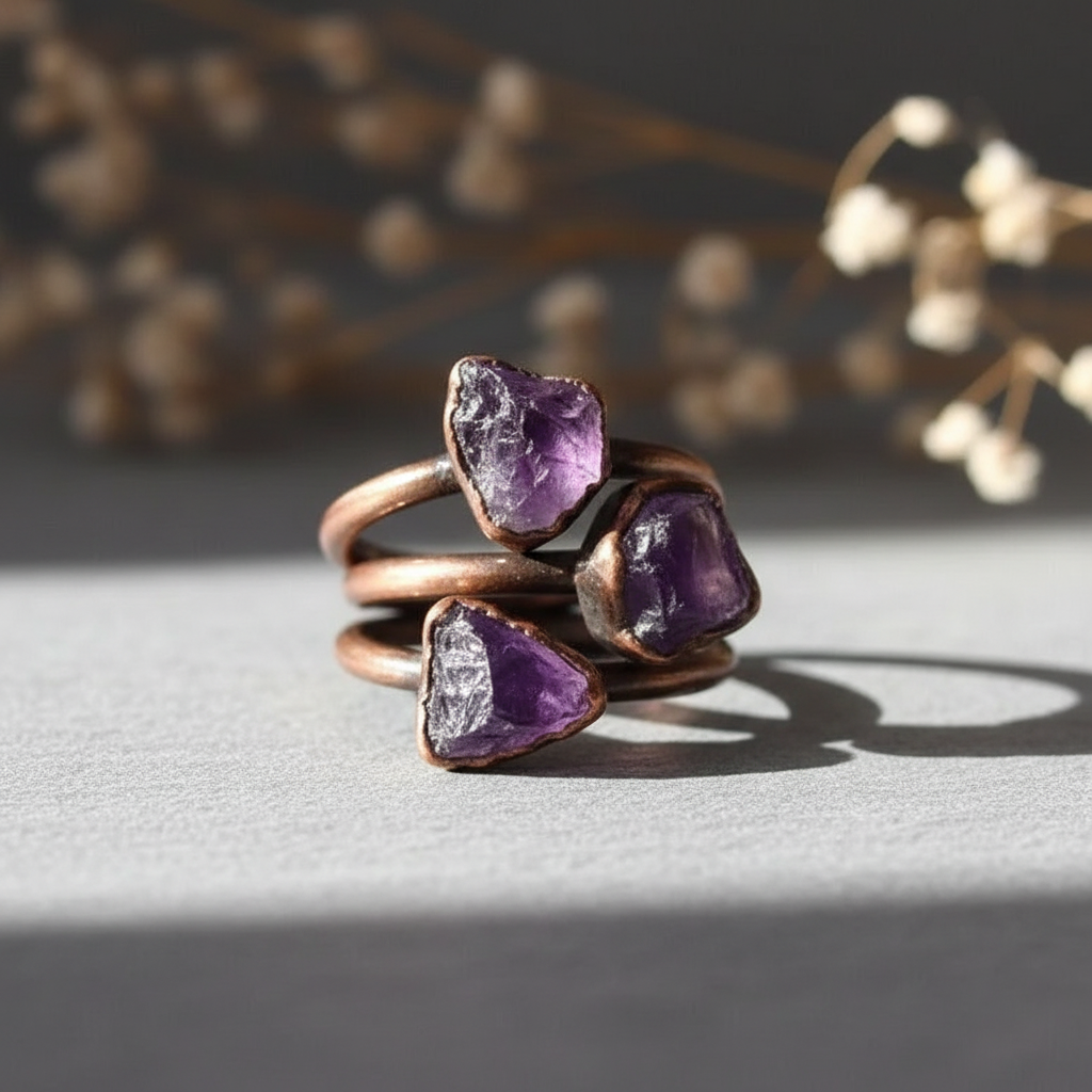 Raw Amethyst Antique Copper Stacked Slate