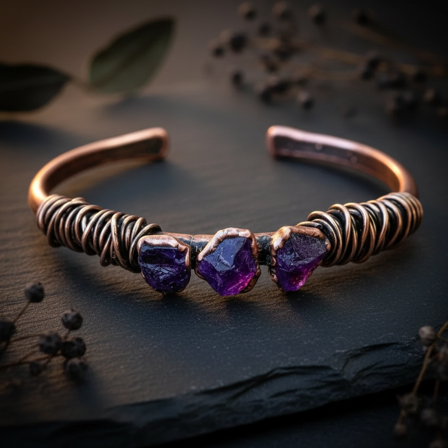 Raw Amethyst Cuff — Overhead
