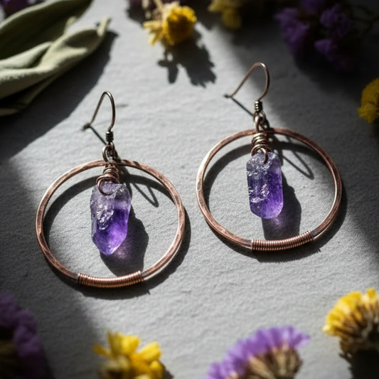 Raw Amethyst Hoop Earrings — Brand Slate Shot