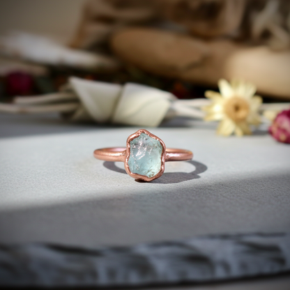 Raw Aquamarine Ring Hero Flat Lay