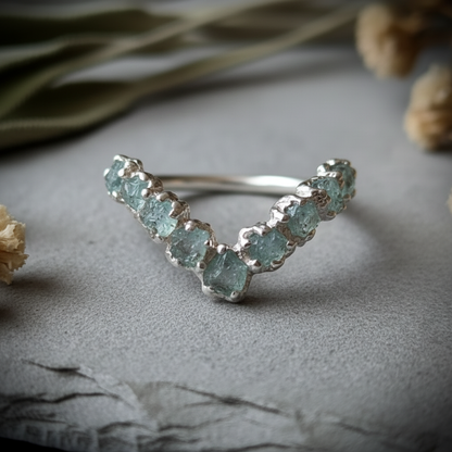 Raw Aquamarine Sterling Silver Chevron Ring