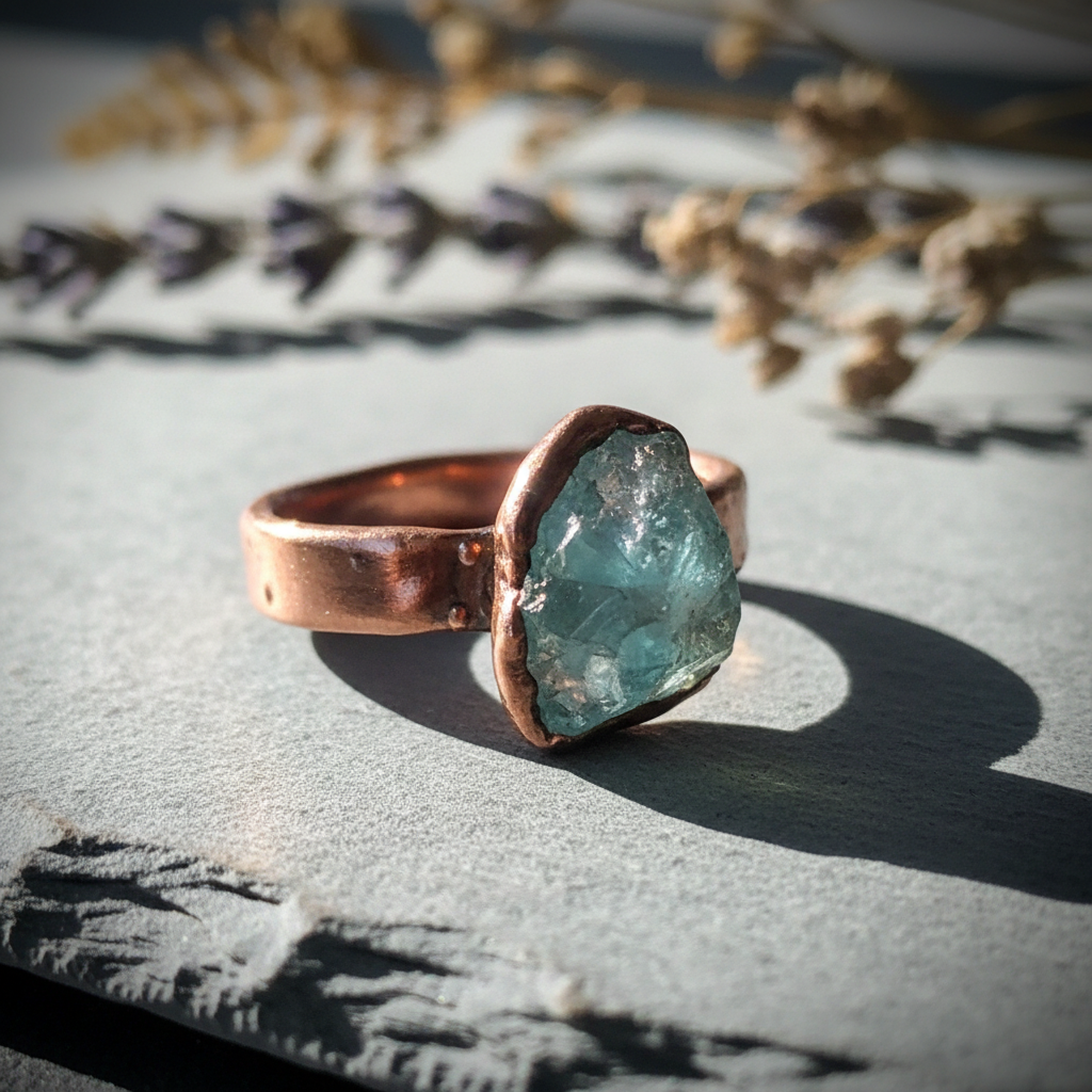 Raw Aquamarine Wide Ring Close-Up