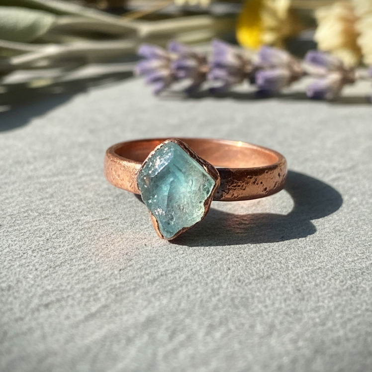 Raw Aquamarine Wide Ring Hero Flat Lay