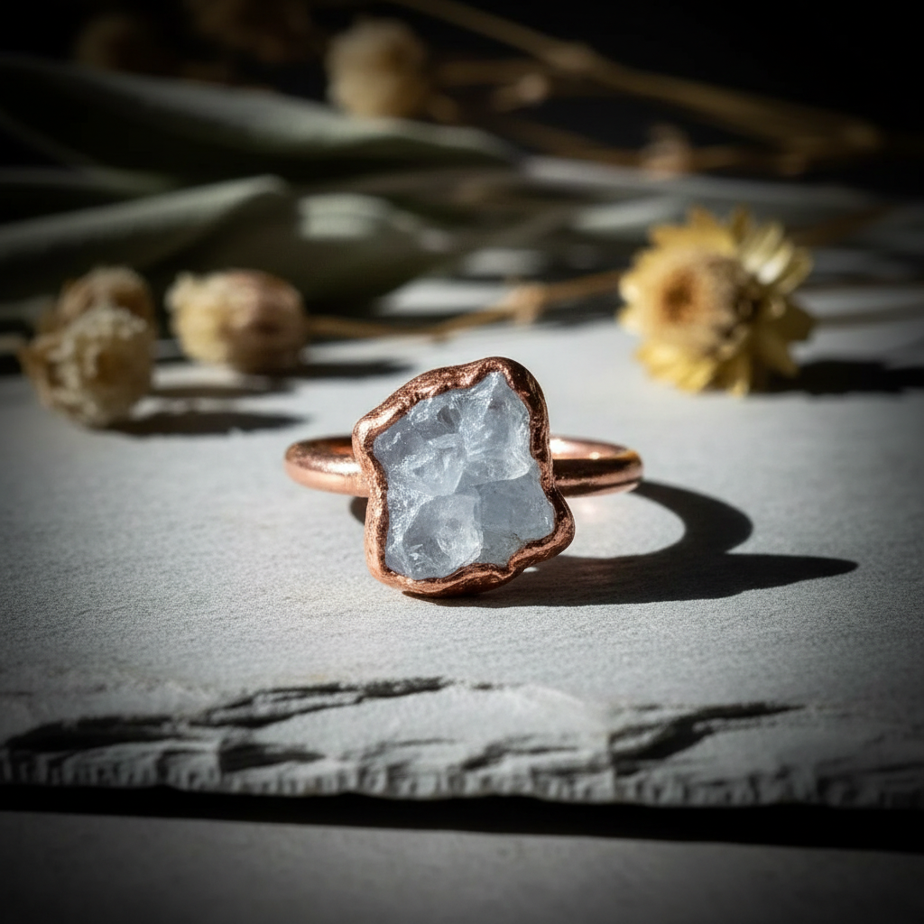 Raw Celestite Ring Hero Flat Lay