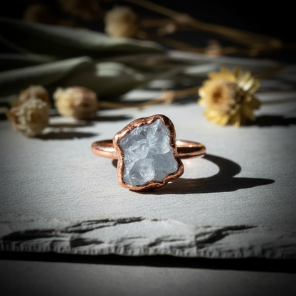 Raw Celestite Ring Hero Flat Lay