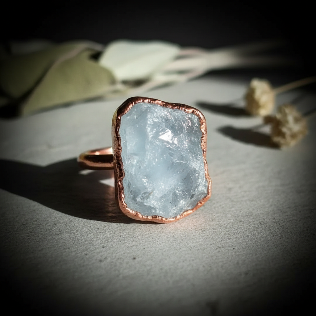 Raw Celestite Ring Hero Flat Lay