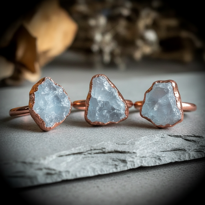 Raw Celestite Ring Stone Variation Group