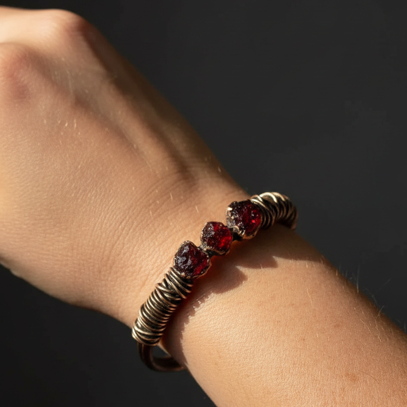 Raw Garnet Cuff — Wrist