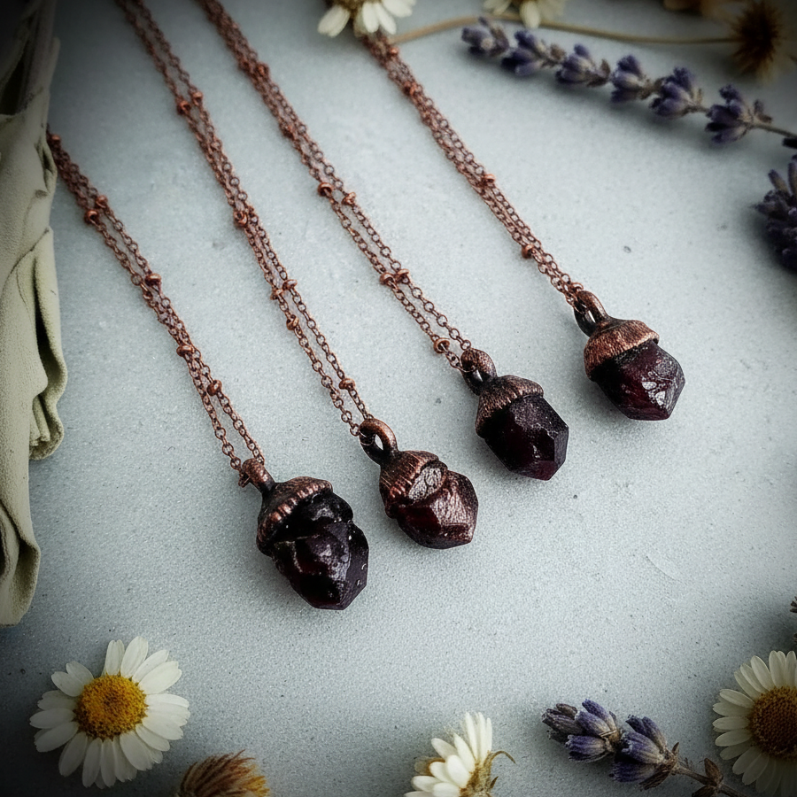 Raw Garnet Necklace Flat Lay
