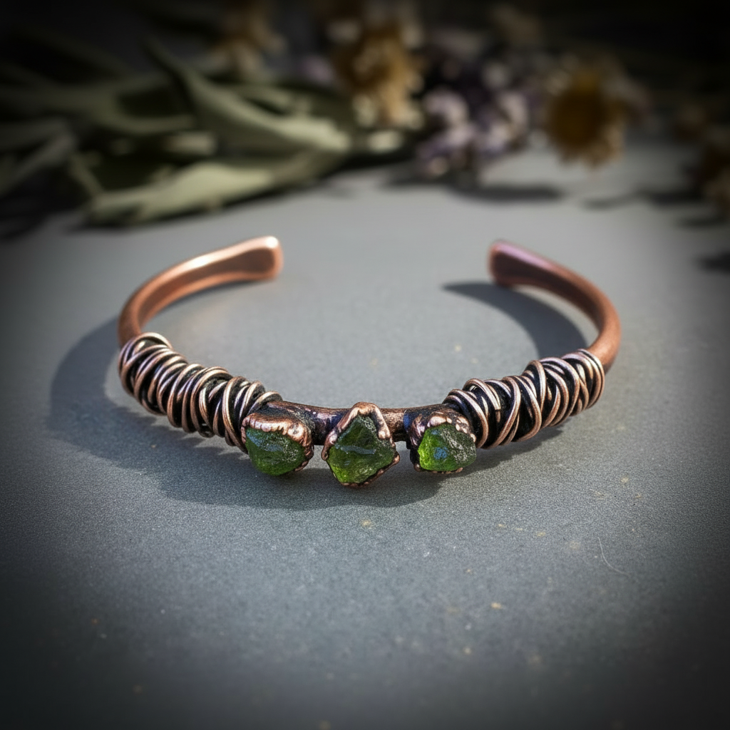 Raw Peridot Cuff — Semi-Overhead