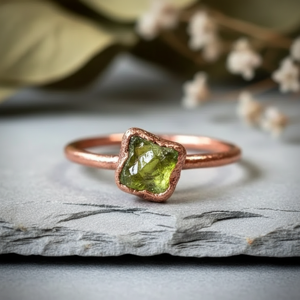 Raw Peridot Ring Close-Up