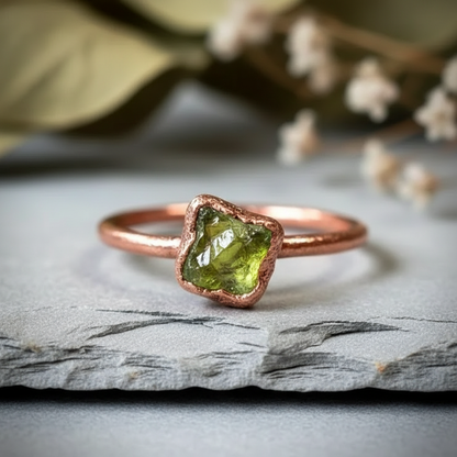 Raw Peridot Ring Close-Up