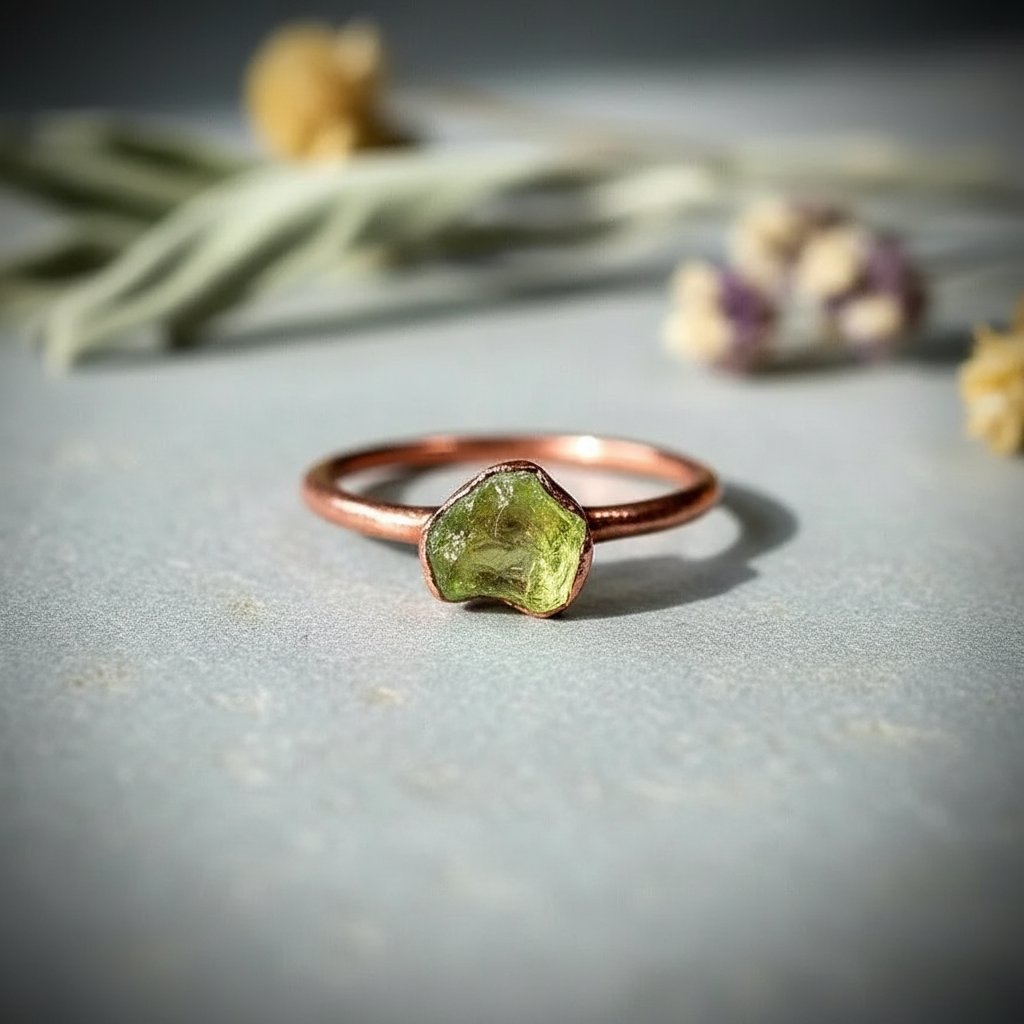 Raw Peridot Ring Hero Flat Lay