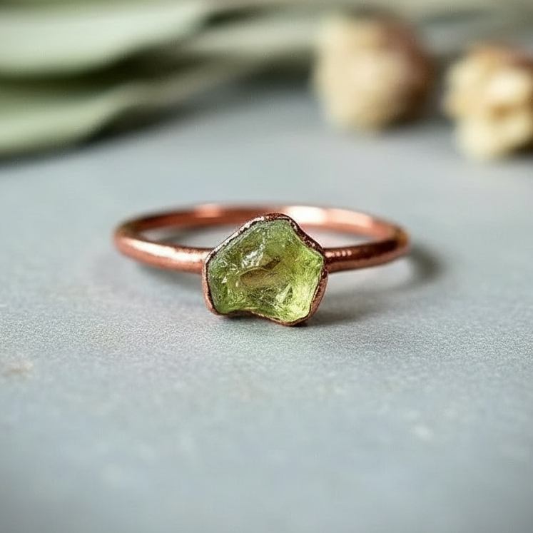 Raw Peridot Ring Second Angle