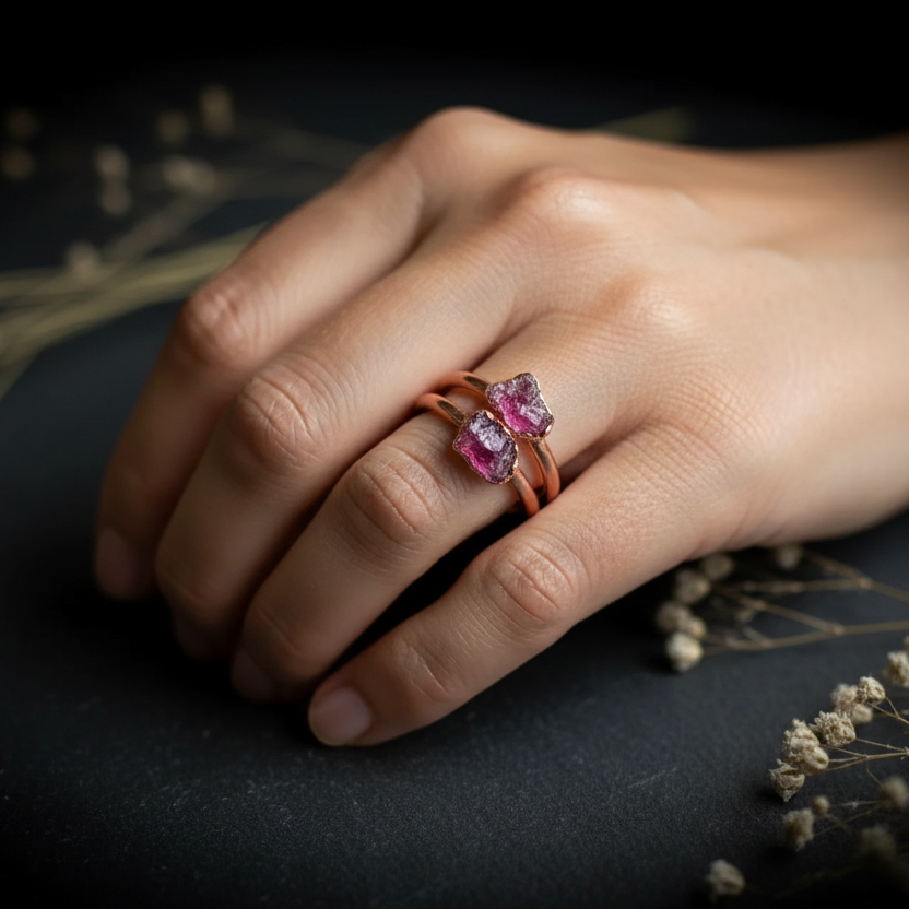 Raw Pink Tourmaline Ring — Hand Shot