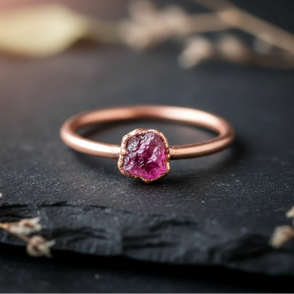 Raw Pink Tourmaline Ring — Macro