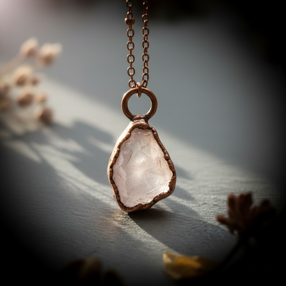 Raw Rose Quartz Necklace — Close Up