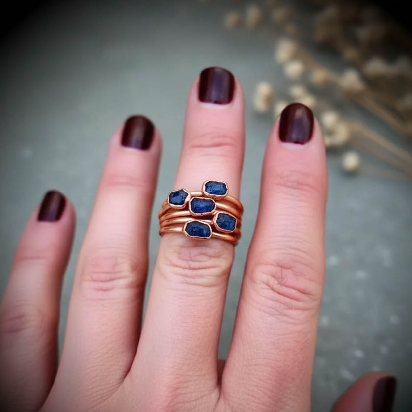 Raw Sapphire Ring Stacked Hand Shot