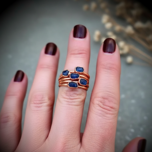 Raw Sapphire Ring Stacked Hand Shot