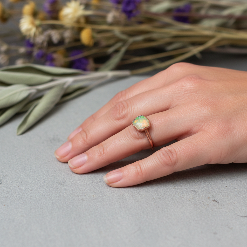 Raw Welo Opal Ring Hand Shot