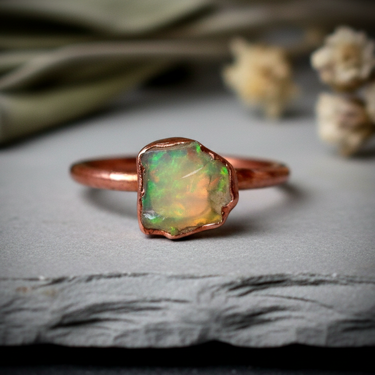 Raw Welo Opal Ring Hero — Corrected Scale