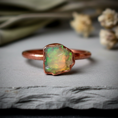 Raw Welo Opal Ring Hero — Corrected Scale