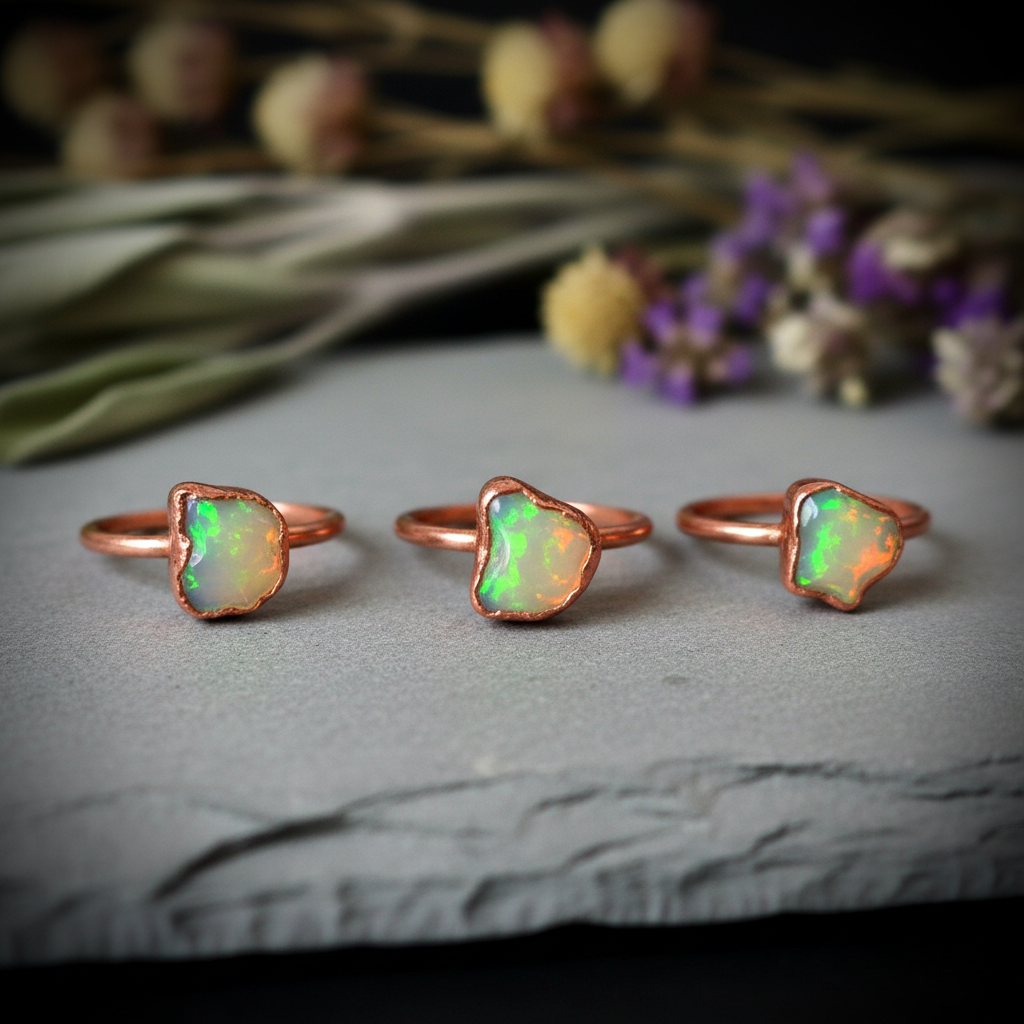 Raw Welo Opal Ring Trio
