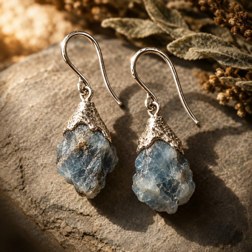 Revised illustrative gemstone earrings with electroformed caps and silver ear wires