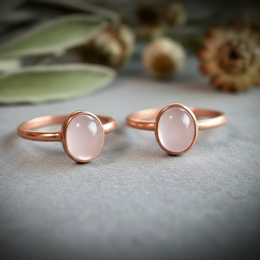 Rose Quartz Ring — Flat Lay