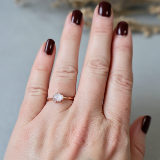 Rose Quartz Ring Hand - Slate Surface