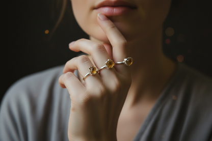 Silver citrine rings model shot