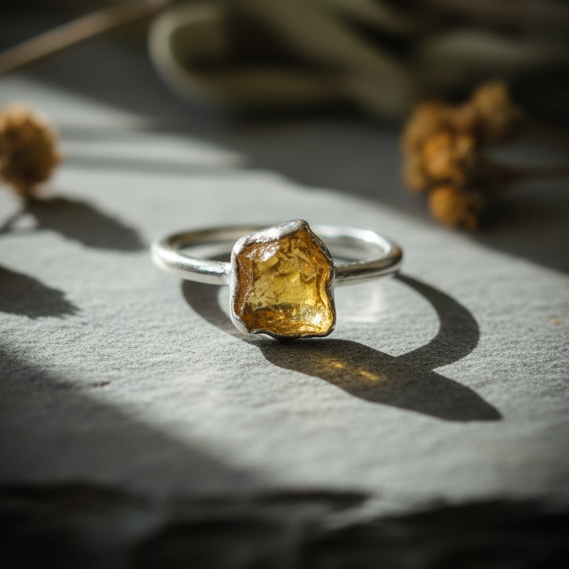 Single silver citrine ring hero shot