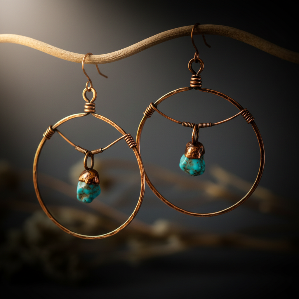 Sonoran Turquoise Hoop Earrings — Branch Scene High Contrast