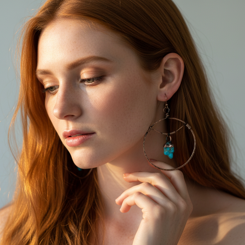 Sonoran Turquoise Hoop Earrings — Model Shot